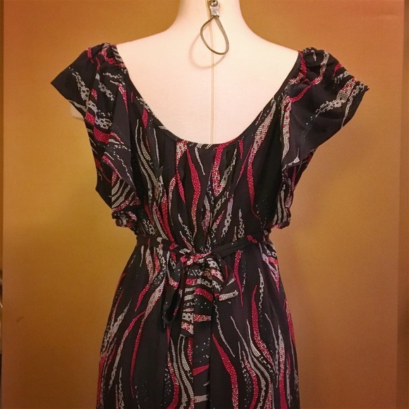 Darling Silk Black/Red Printed Ruffle Dress - Picture 3 of 4