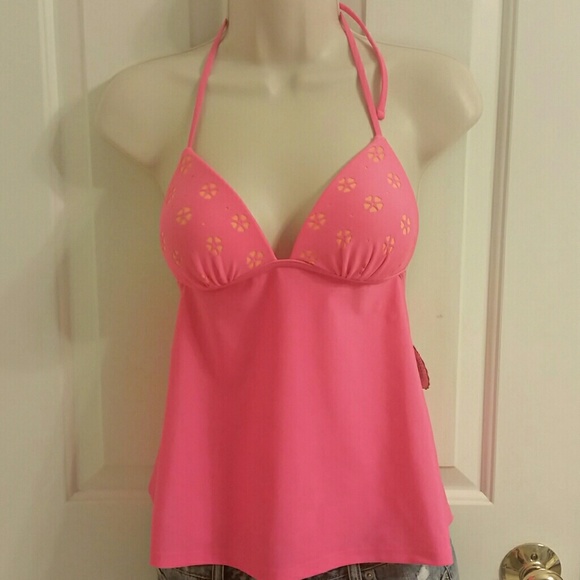 NWT So Bright Pink Push-up Halterkini Swimsuit Top