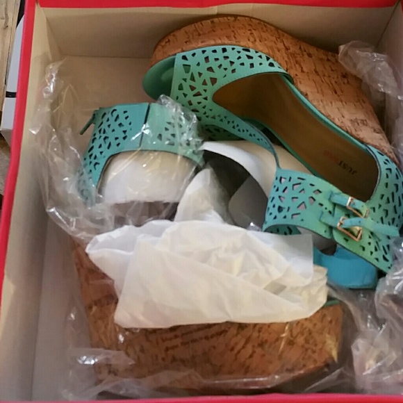 Brand New Teal Blue, Just Fab Wedge Sandals - Picture 3 of 3