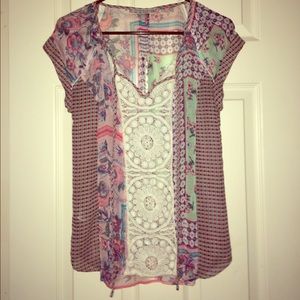 Sheer floral and crochet top