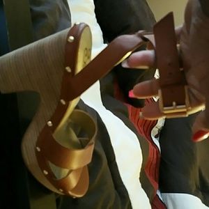 Strappy cognac/brown color Seychelles wedge sandal