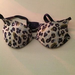 Purple, blue, green and white leopard print bra