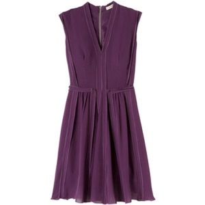 Rebecca Taylor pleated v-neck dress in purple