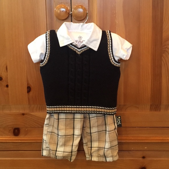 Infant plaid pant collared shirt outfit