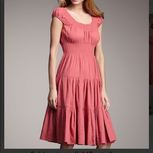 Theory Crunch-Ruffle Off the Shoulder Dress, Coral