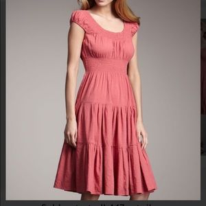 Theory Crunch-Ruffle Off the Shoulder Dress, Coral