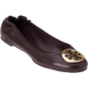 Tory Burch Reva Leather Chocolate Brown Flats