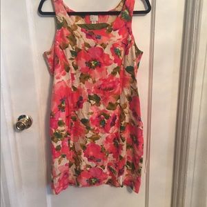 Adorable Green and Pink lined Linen Floral Dress