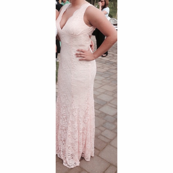 Pink lace prom dress