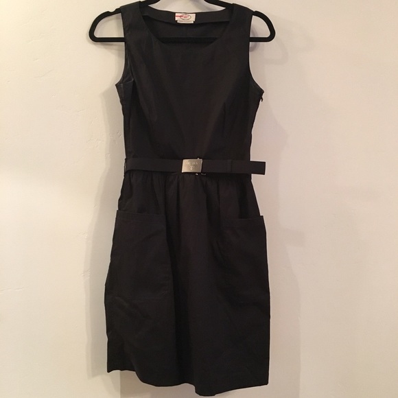 prada classic black dress PRADA Vintage black silk ruched ruffle front V neck dress IT44 L