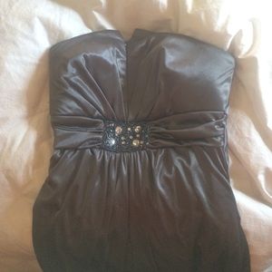 Floor Length Metallic Dark-Silver/Gray Dress