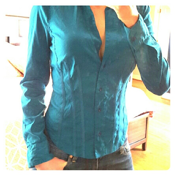 N/A Armani Exchange turquoise fitted button up top - Picture 1 of 4