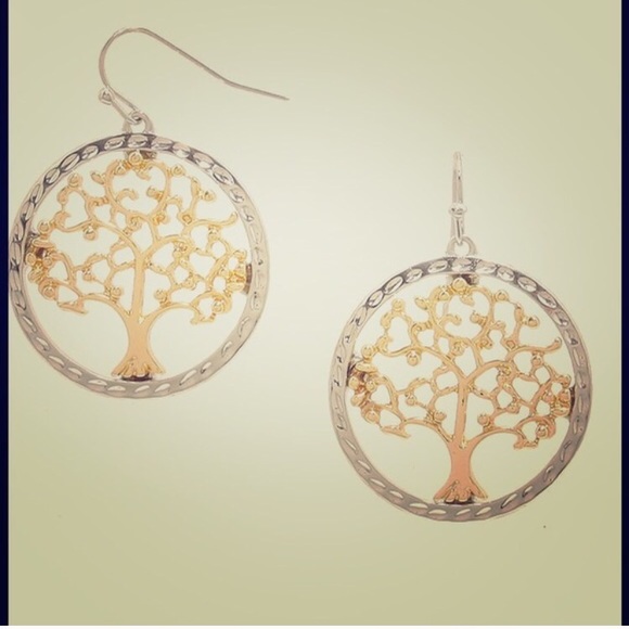 πPretty two tone tree of life earrings - Picture 2 of 2