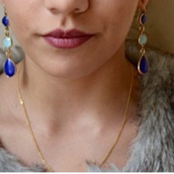 Blue and turquoise semi precious stone earrings - Picture 2 of 3