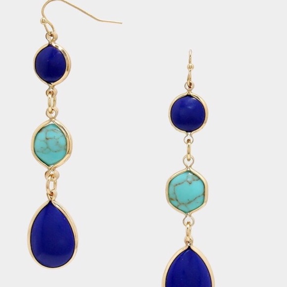 Blue and turquoise semi precious stone earrings - Picture 3 of 3