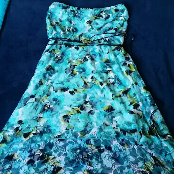 Strapless High-low Floral Dress with belt