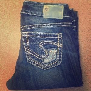 Silver denim capris