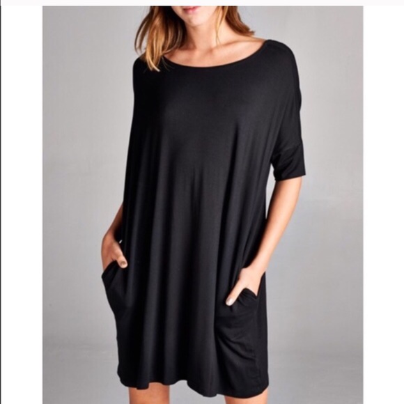 🆕AVERILL jersey dress w/ pockets -  BLACK - Picture 2 of 3