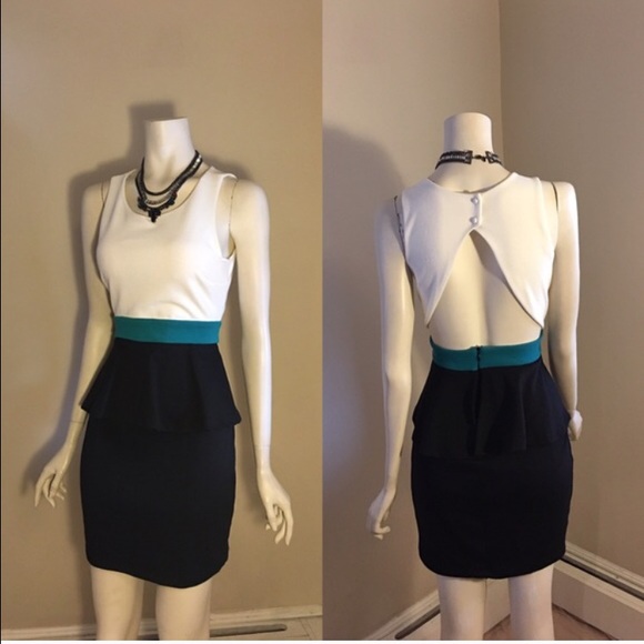 Dresses & Skirts - NWOT Black/White/Green Peplum Dress