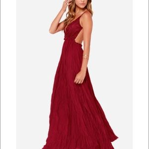 Snowy Meadow Crocheted Wine Red Maxi Dress