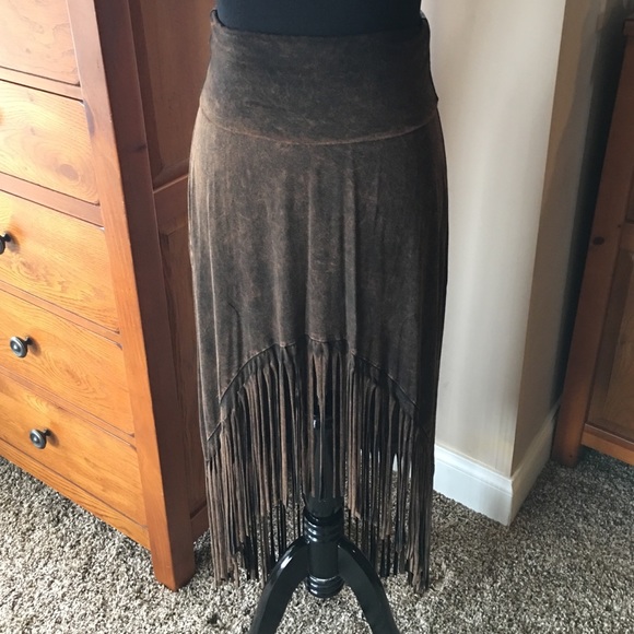 High low boho fringe skirt
