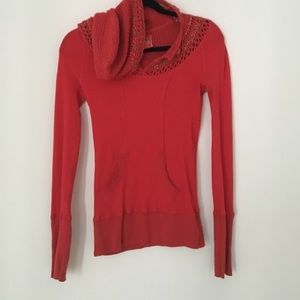 Free People waffle knit hooded top