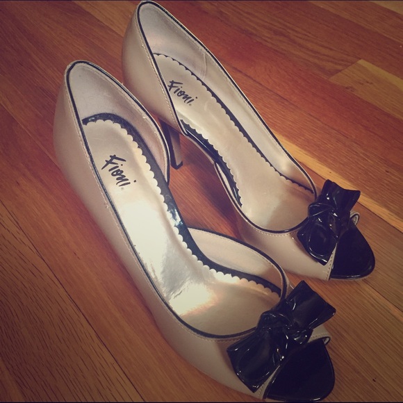 Fioni Black and Tan Peep Toe Heels