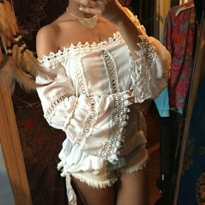 Stunning boho white cotton/crochet top