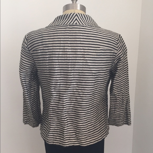 LOFT black and beige striped, linen blazer. - Picture 3 of 4