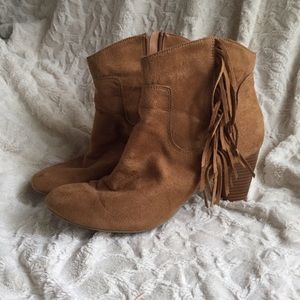 Tan booties with fringe