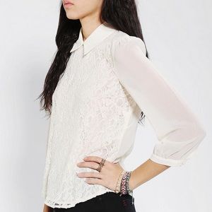 UO Paneled White Lace Blouse