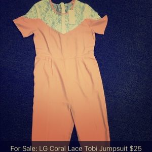 Large Coral Lace Jumpsuit from Tobi