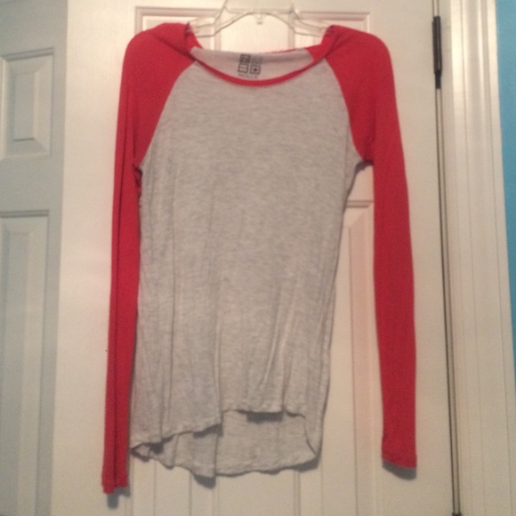 coral and gray baseball tee