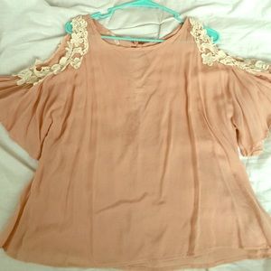 Open shoulder beige blouse