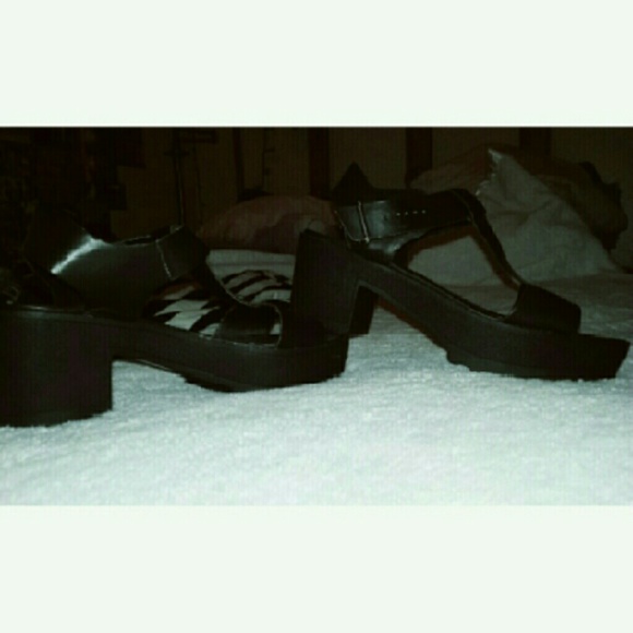 All black, chunky heel platforms