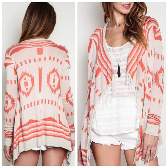 Frayed Tribal Print Kimono Sweater - Picture 2 of 4