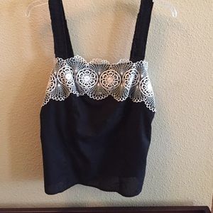 Black with White Lace Tank Top