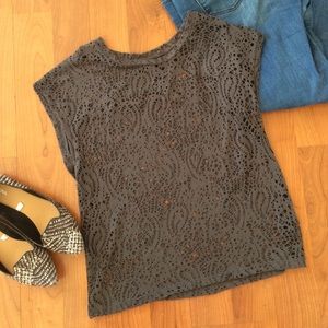 Charcoal gray holey / lace blouse