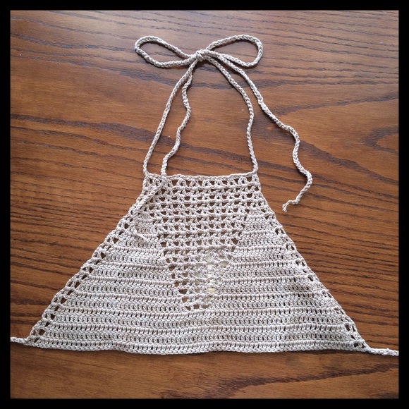 Tan Woven Halter Crop Top - Picture 2 of 4