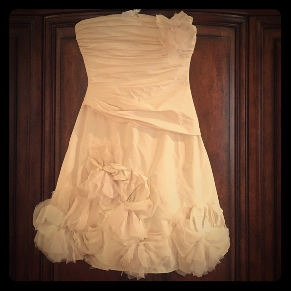 BCBG MaxAzria Ivory Strapless Appliqué Dress