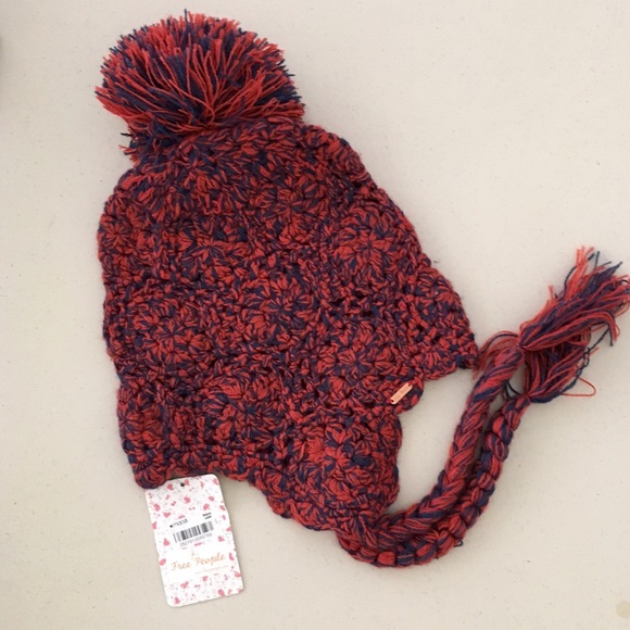 NWT Free People knit beanie. Red and Navy. $15