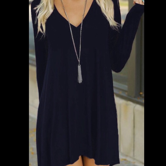 Navy Vneck long sleeve loose dress