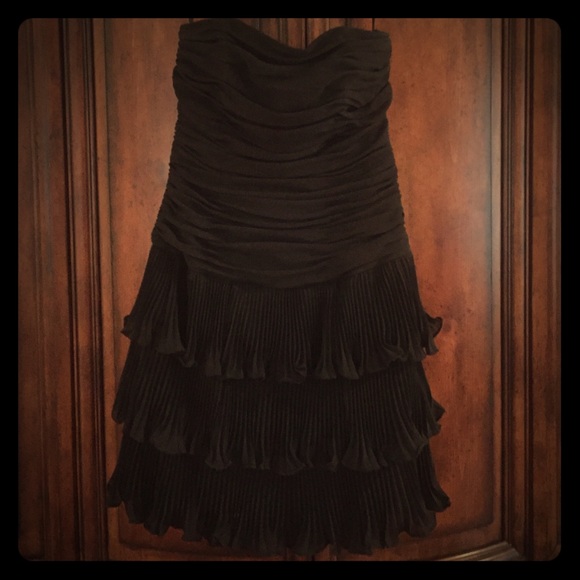 Black Strapless Chiffon Drop Waist Dress