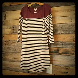 Stripe maroon and navy dress