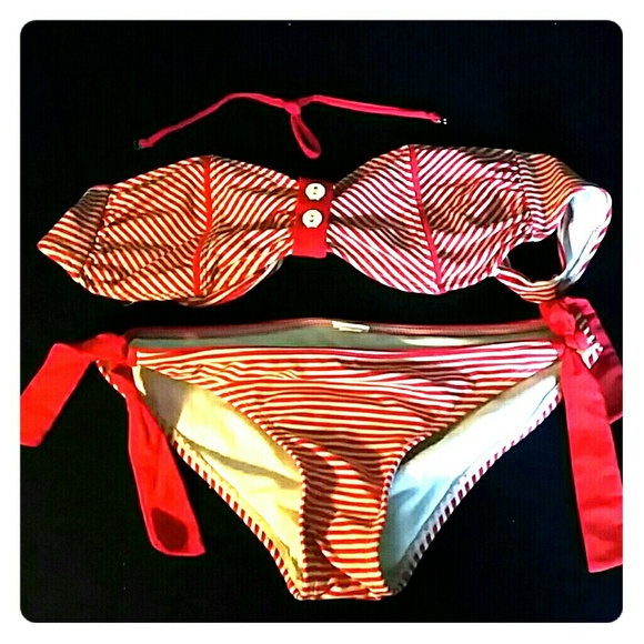Red and white striped two piece