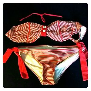 Red and white striped two piece