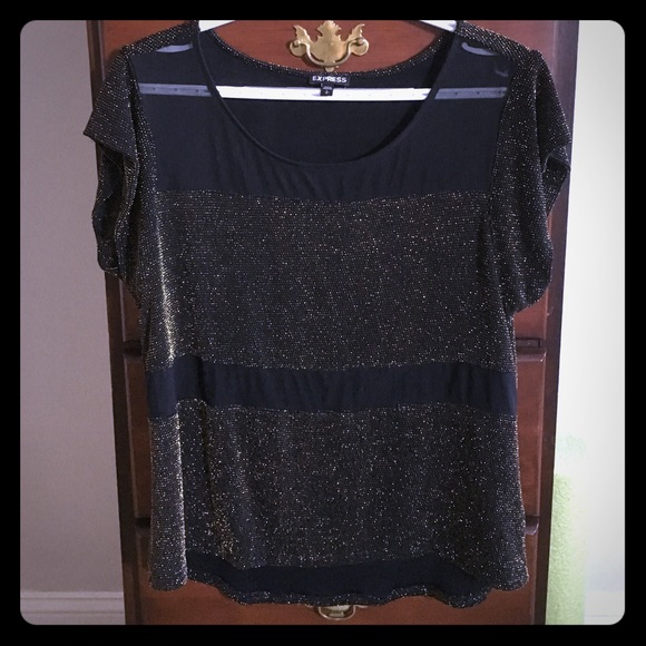 Express, gold and sheer black shirt