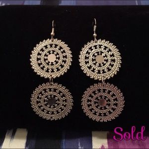 Silver double medallion earrings