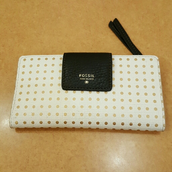 FOSSIL WALLET - WHITE AND GOLD POLKA DOT