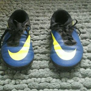 Neon Yellow and Blue Nike Hypervenom Cleats
